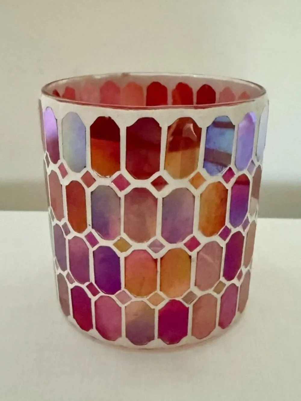 Teleflora Mosaic Glass Vase Pink Iridescent Art Glass Flower Vase